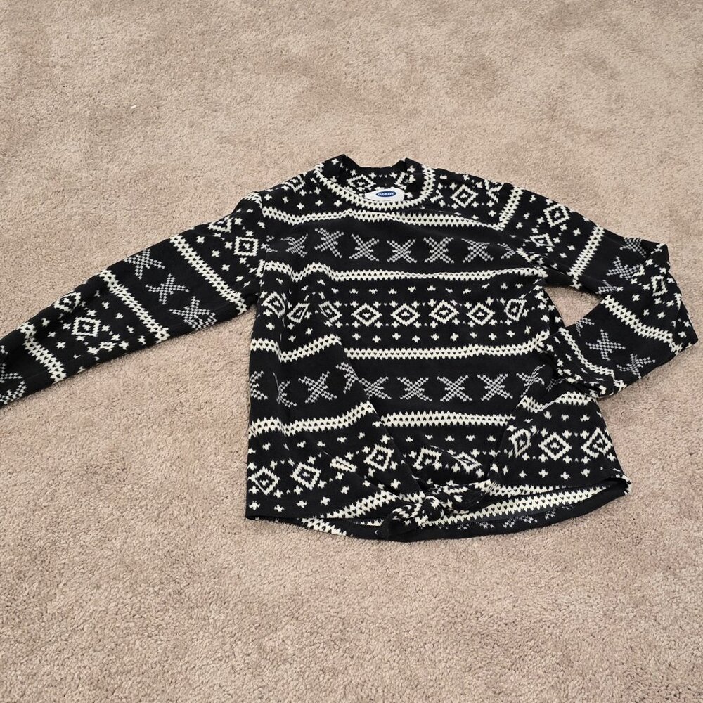 Old Navy Mock Neck Fair Isle Black/White Print Fleece pullover | Kids Large 10/1
